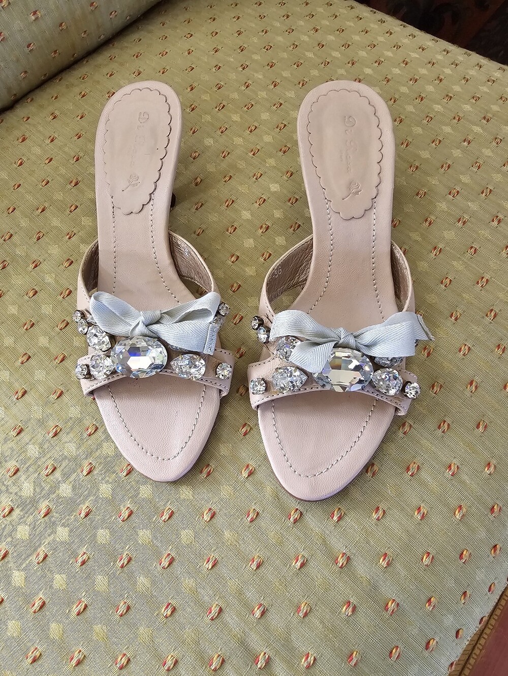 Authentic MiuMiu Women's Blush Pink Embellished Slide Sandals with Bow